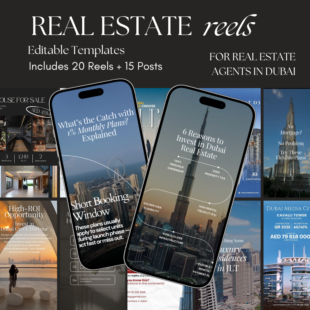 Wyka May Edition — 20 Reels and 15 Posts Templates for Dubai Real Estate Agents